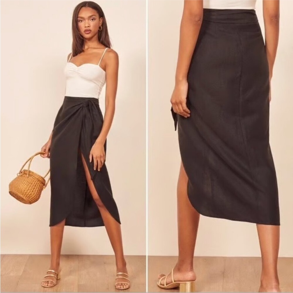 Reformation Citron Wrap Skirt Womens Medium Linen Tencel Side Slit
